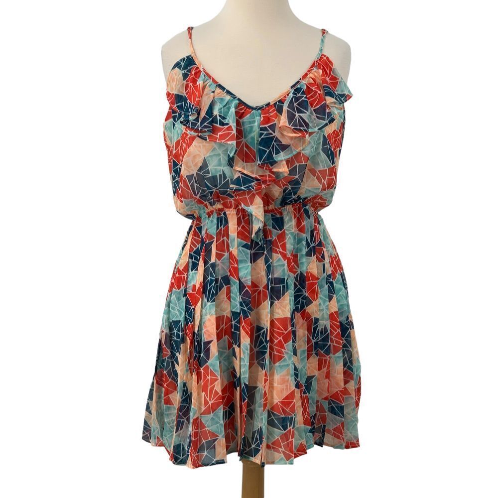 BCBGeneration Sea Coral‎ Pleated Ruffled Flounce Strappy Mini Dress Size S READ